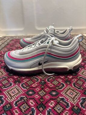 Nike White Sneakers with Pink & Teal Stripes